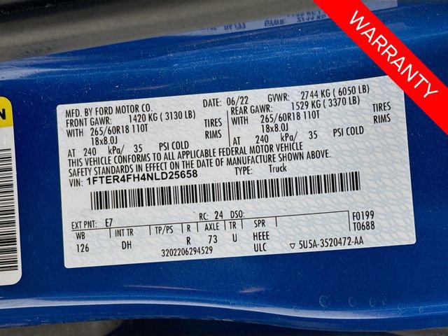 Certified 2022 Ford Ranger Lariat w/ Equipment Group 501A High image 31