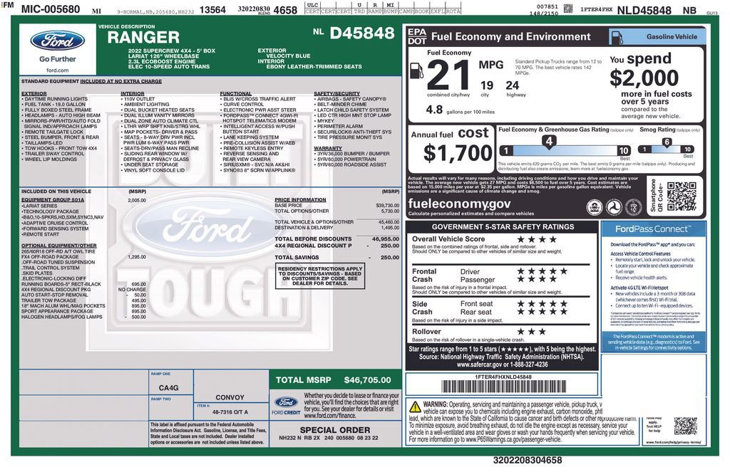 Certified 2022 Ford Ranger Lariat w/ Equipment Group 501A High image 37