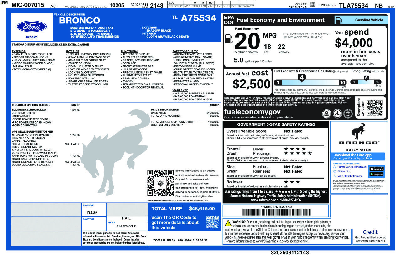 Certified 2026 Ford Bronco Big Bend AWD/4WD image 50