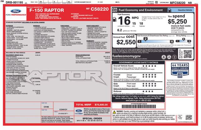 Certified 2021 Ford F150 Raptor w/ Equipment Group 801A High AWD/4WD image 6