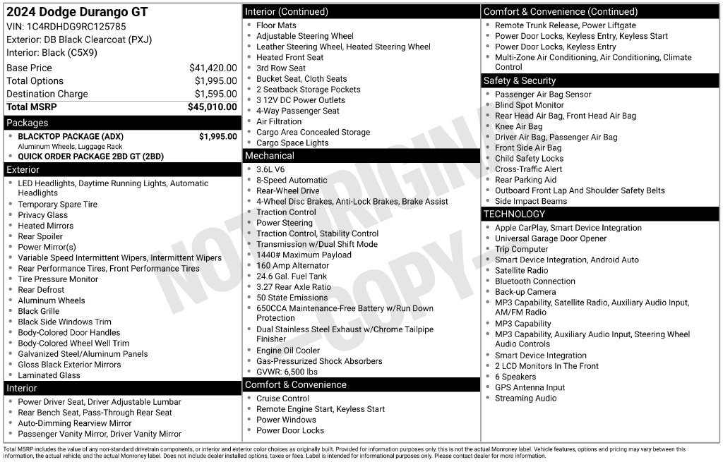 Used 2024 Dodge Durango GT w/ Blacktop Package RWD image 3