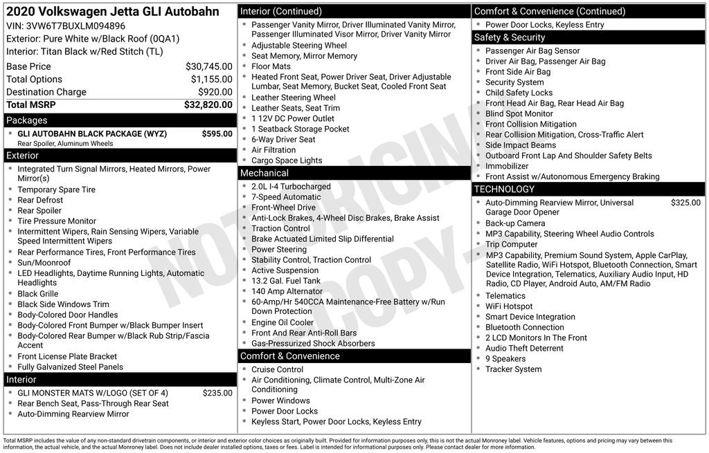 Used 2020 Volkswagen Jetta GLI Autobahn w/ GLI Autobahn Black Package FWD image 3