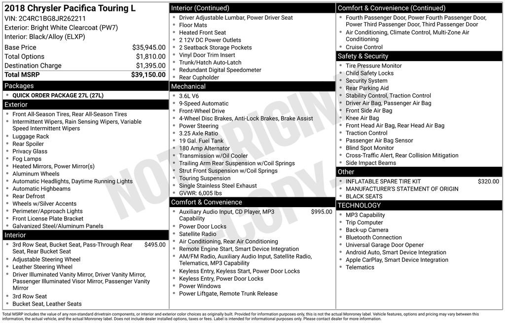 Used 2018 Chrysler Pacifica Touring-L FWD image 1