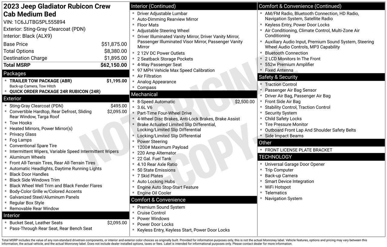 Used 2023 Jeep Gladiator Rubicon w/ Trailer Tow Package AWD/4WD image 47