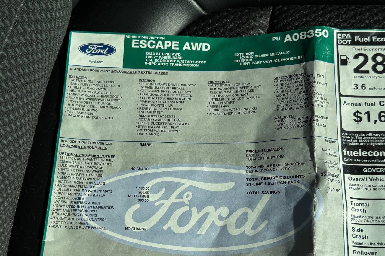 Certified 2023 Ford Escape ST-Line w/ Tech Pack #1 AWD/4WD image 35
