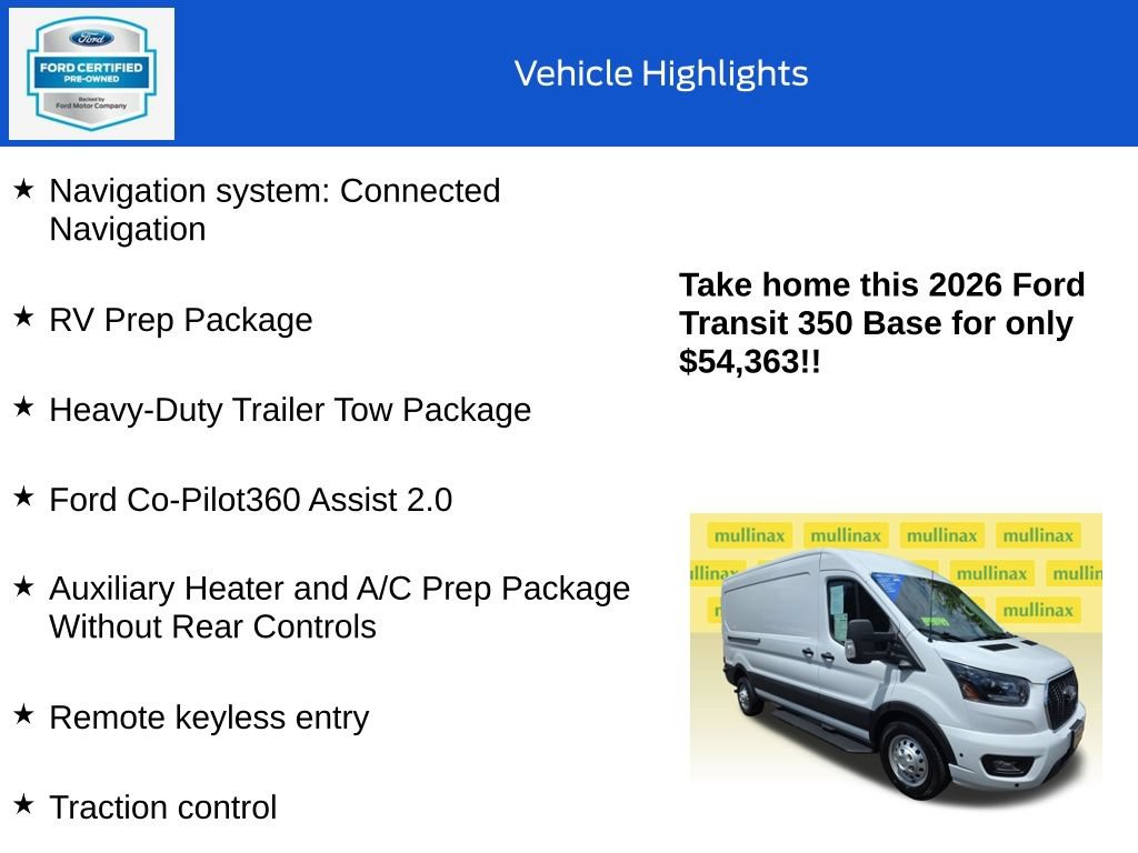 Certified 2026 Ford Transit 350 148 Medium Roof AWD w/ RV Prep Package image 10