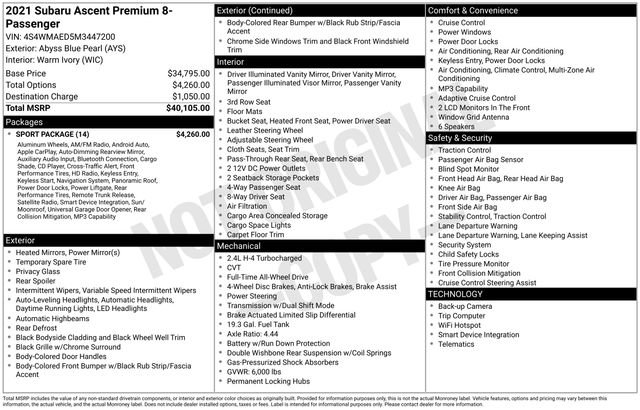 Used 2021 Subaru Ascent Premium w/ Sport Package AWD/4WD image 4
