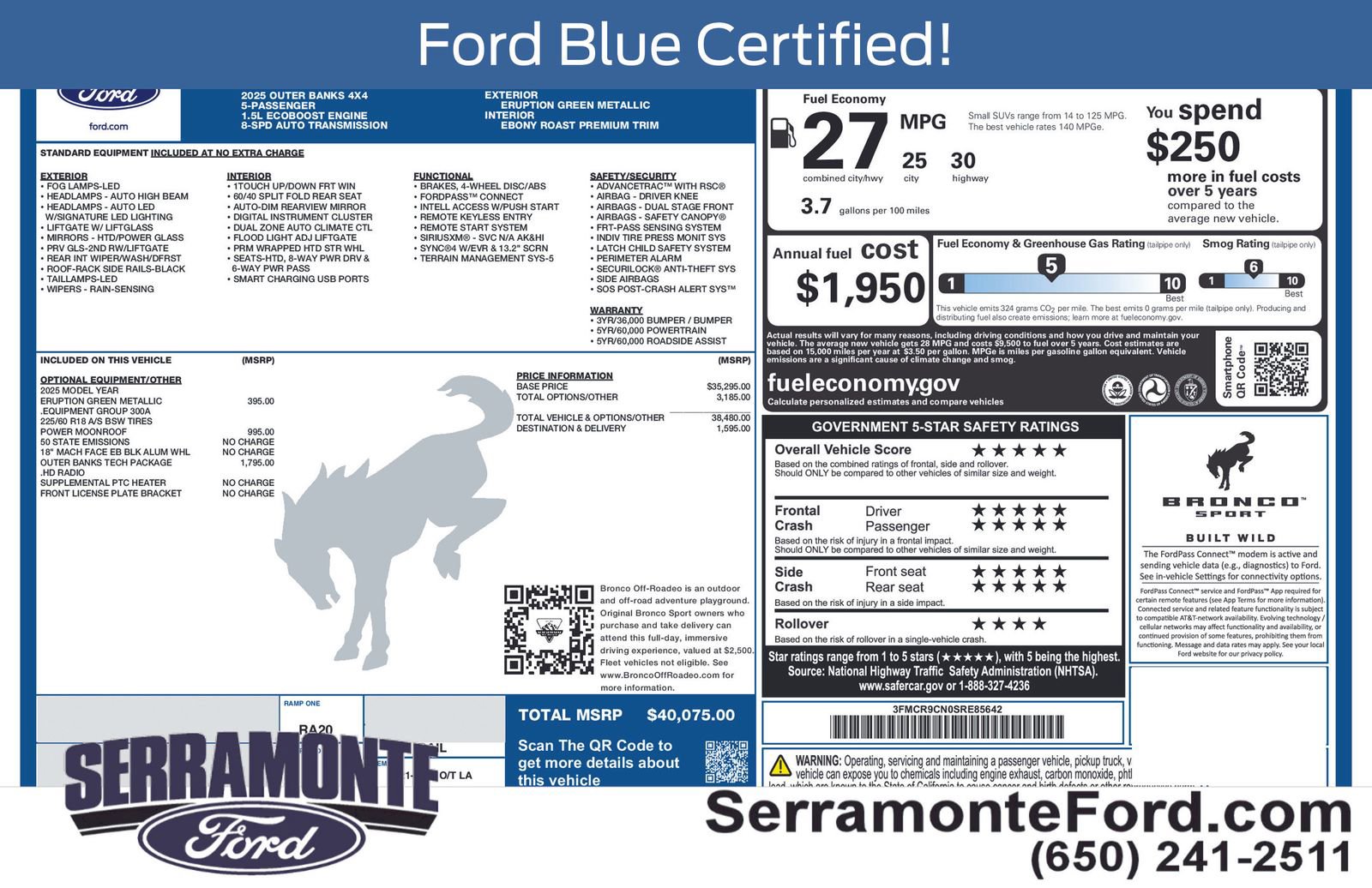 Certified 2025 Ford Bronco Sport Outer Banks w/ Outer Banks Tech Package+ AWD/4WD image 20