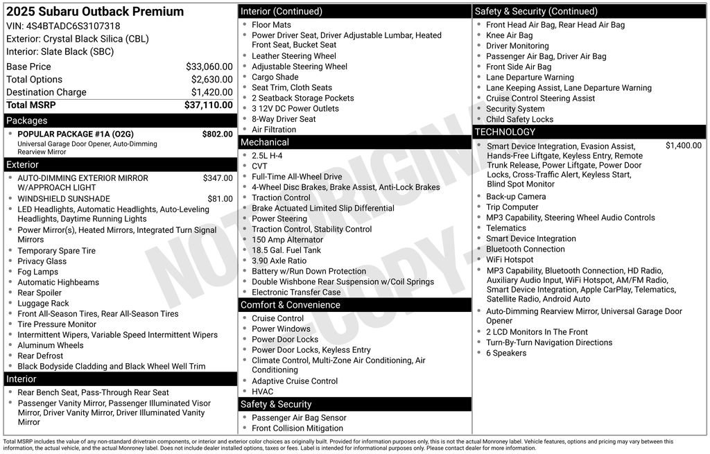 Used 2025 Subaru Outback Premium w/ Popular Package #1A AWD/4WD image 37