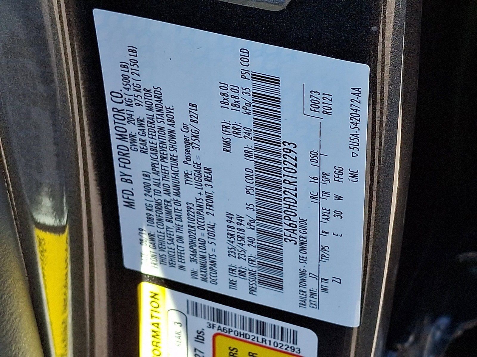 Certified 2020 Ford Fusion SE w/ Equipment Group 151A image 30