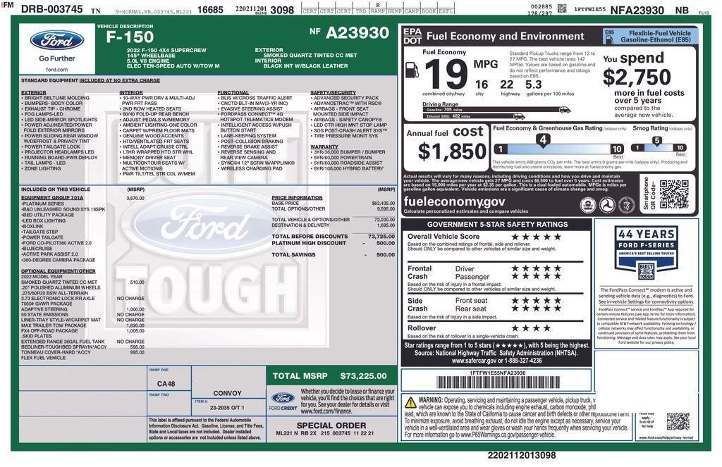 Certified 2022 Ford F150 Platinum w/ Equipment Group 701A High image 63