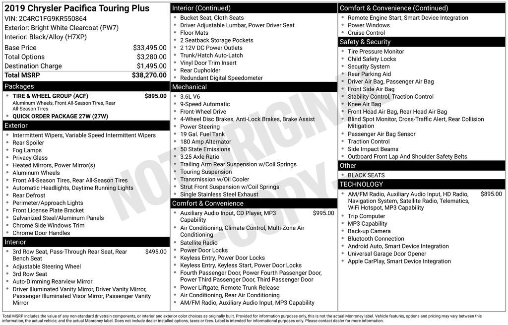 Used 2019 Chrysler Pacifica Touring Plus w/ Tire & Wheel Group image 10