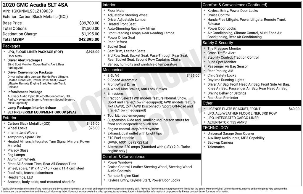 Used 2020 GMC Acadia SLT w/ LPO, Floor Liner Package FWD image 34