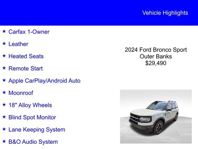 Certified 2024 Ford Bronco Sport Outer Banks w/ Tech Package AWD/4WD image 2
