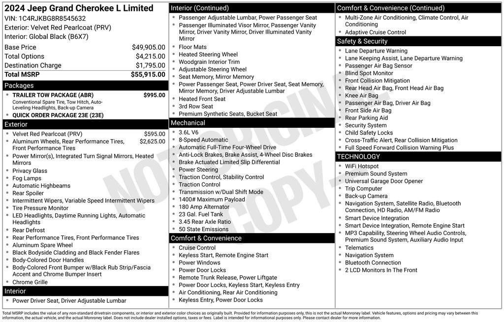 Used 2024 Jeep Grand Cherokee L Limited w/ Trailer Tow Package AWD/4WD image 39