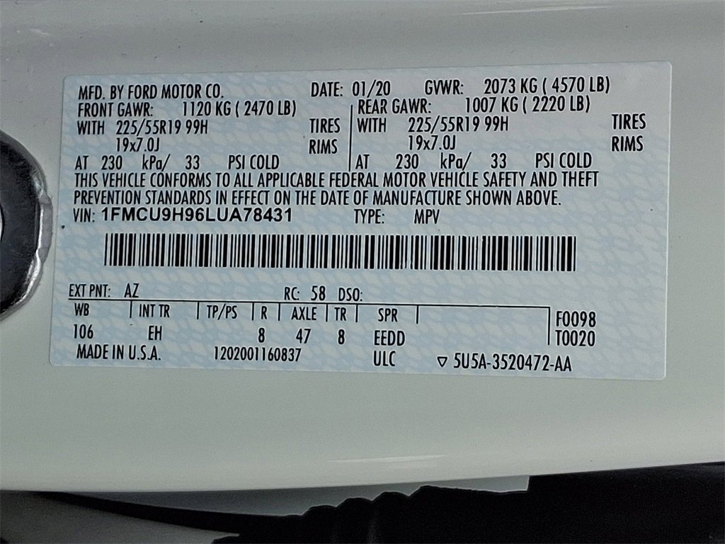 Certified 2020 Ford Escape SEL image 28