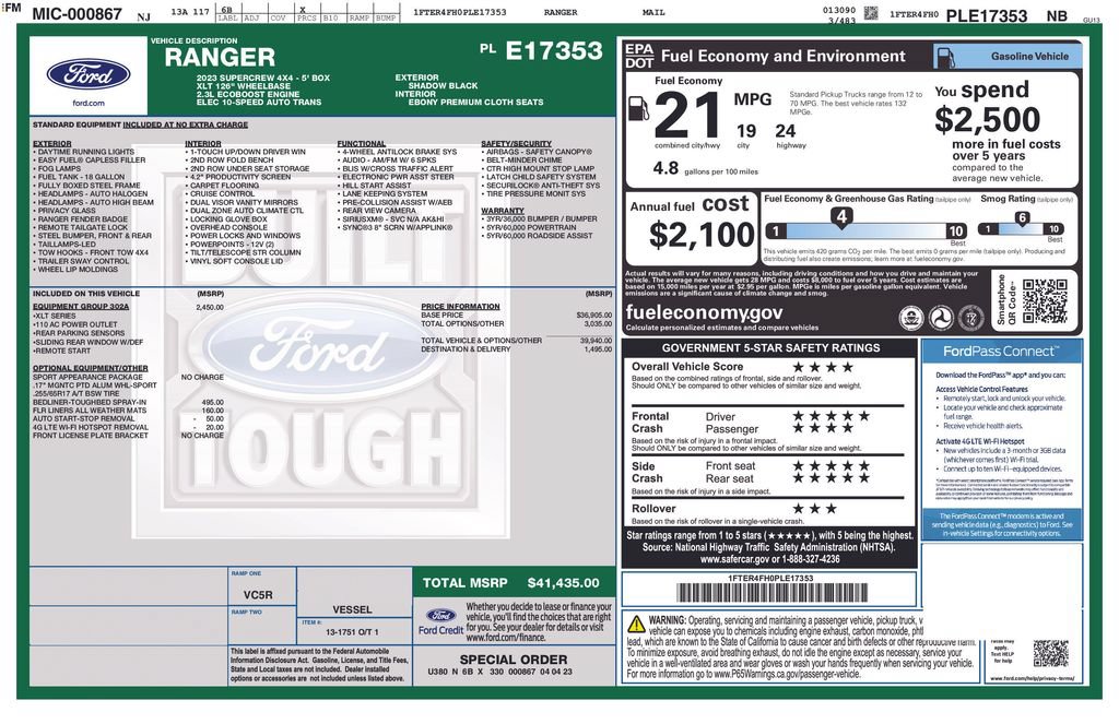 Certified 2023 Ford Ranger XLT w/ Equipment Group 302A High AWD/4WD image 34