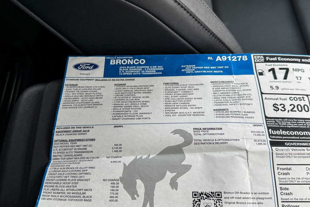 Certified 2024 Ford Bronco Black Diamond w/ Sasquatch Package image 48