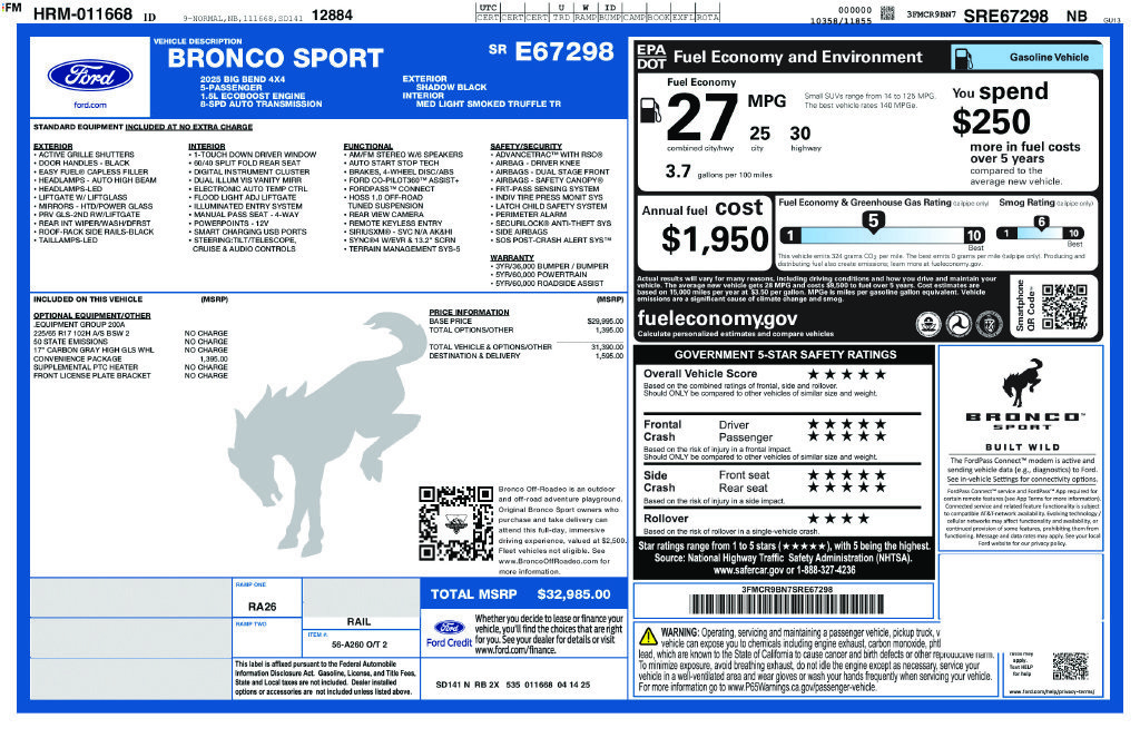 Certified 2025 Ford Bronco Sport Big Bend w/ Convenience Package AWD/4WD image 31