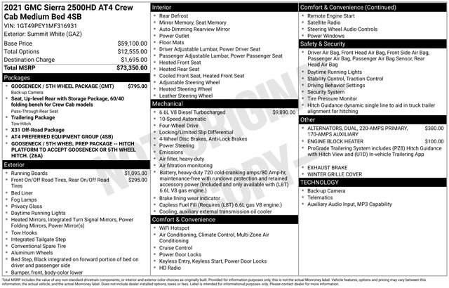 Used 2021 GMC Sierra 2500 AT4 w/ Gooseneck/5TH Wheel Package image 29