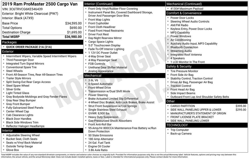 Used 2019 RAM ProMaster 2500