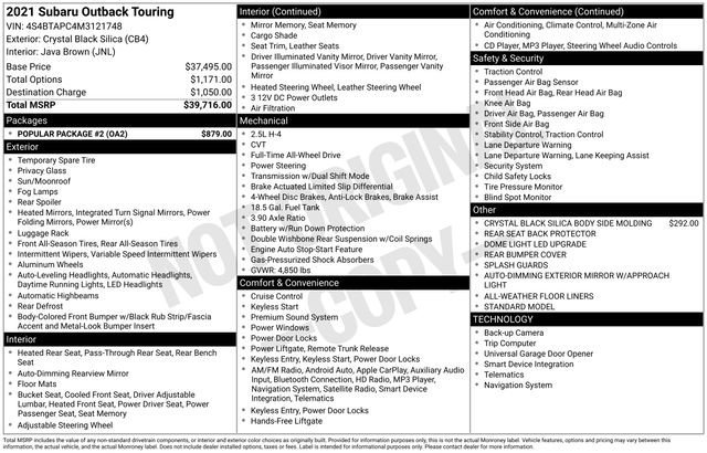 Used 2021 Subaru Outback Touring w/ Popular Package #2 image 11