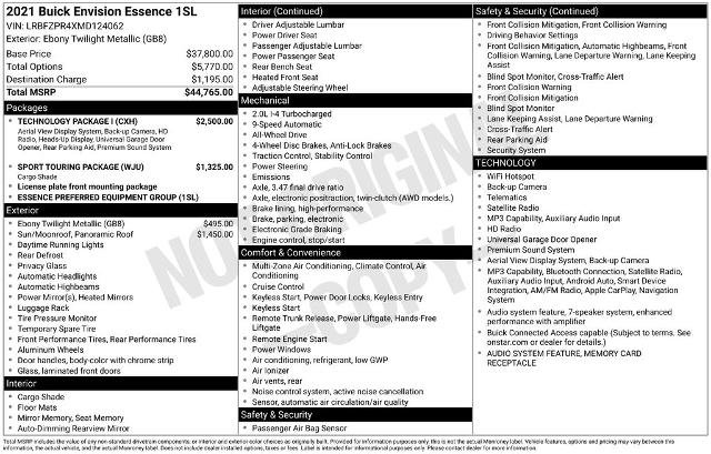 Used 2021 Buick Envision Essence w/ Technology Package I AWD/4WD image 13