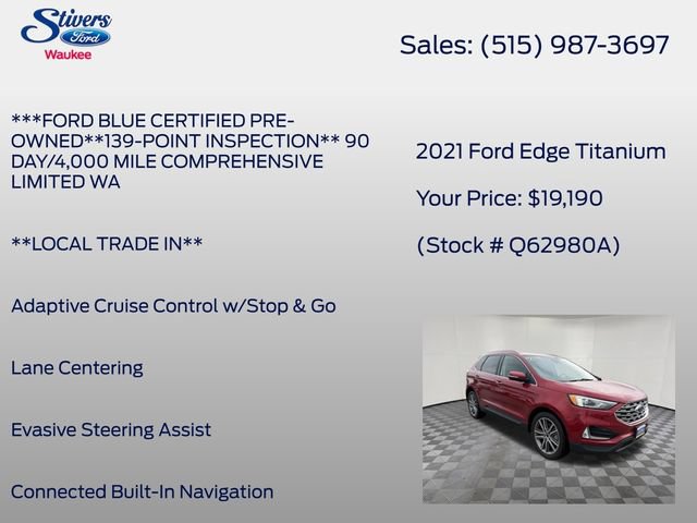 Certified 2021 Ford Edge Titanium w/ Class II Trailer Tow Package AWD/4WD image 16