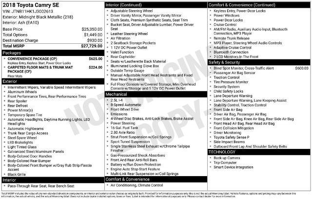 Used 2018 Toyota Camry SE w/ Convenience Package FWD image 24