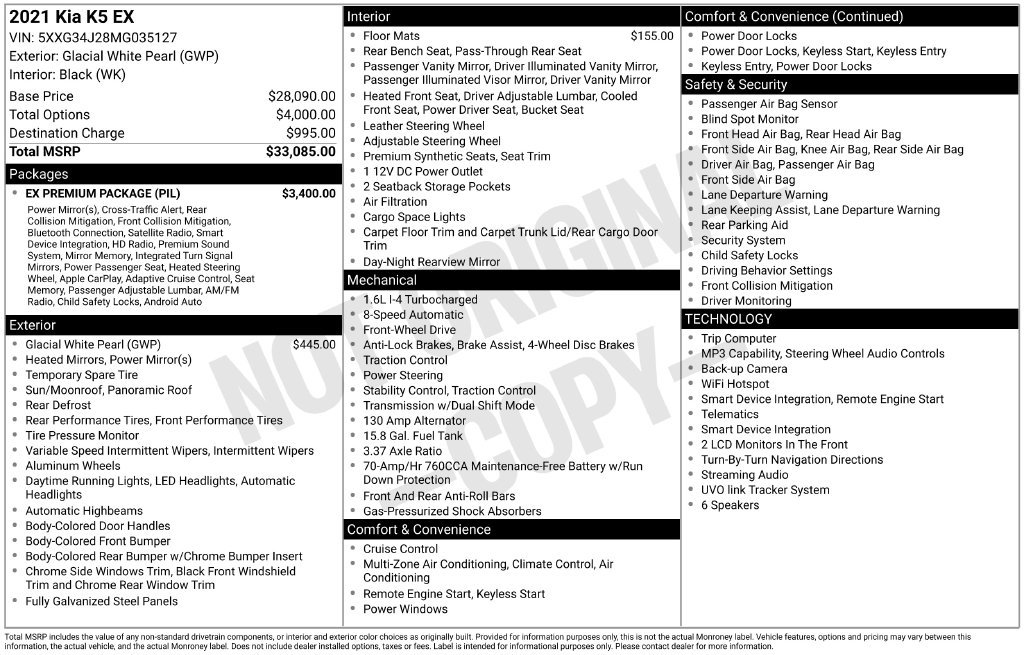 Used 2021 Kia K5 EX w/ EX Premium Package FWD image 3