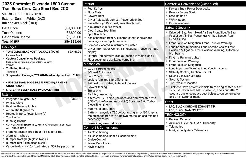 Used 2025 Chevrolet Silverado 1500 Custom Trail Boss w/ Turbomax Blackout Package AWD/4WD image 5
