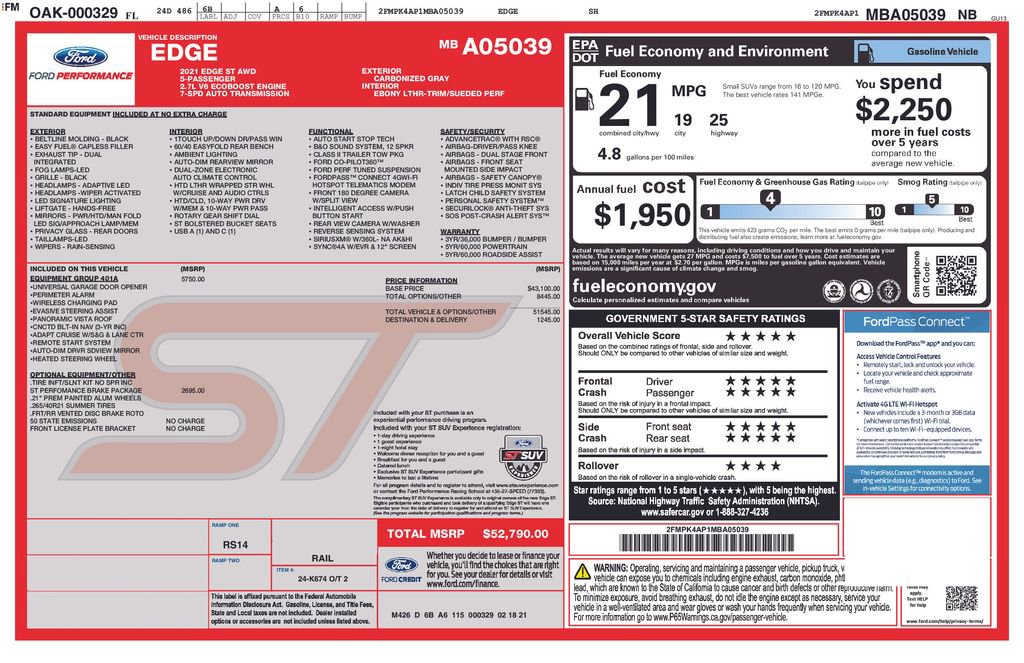 Certified 2021 Ford Edge ST w/ Equipment Group 401A image 5