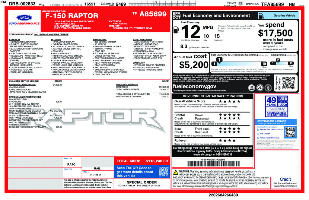 Certified 2026 Ford F150 Raptor w/ Equipment Group 803A Raptor R AWD/4WD image 56