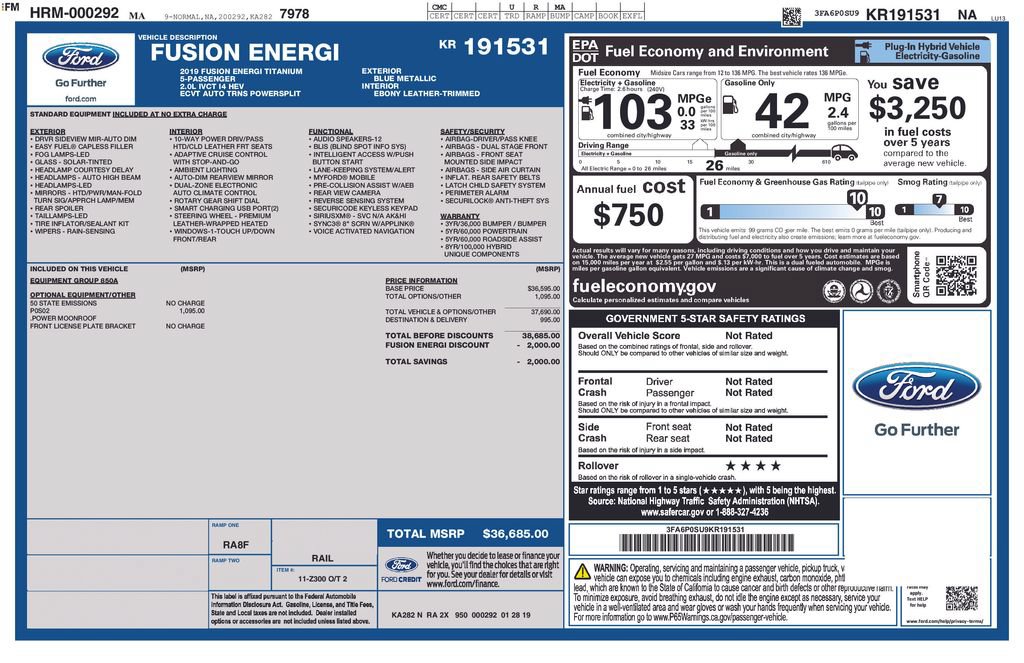 Certified 2019 Ford Fusion Energi Titanium FWD image 23