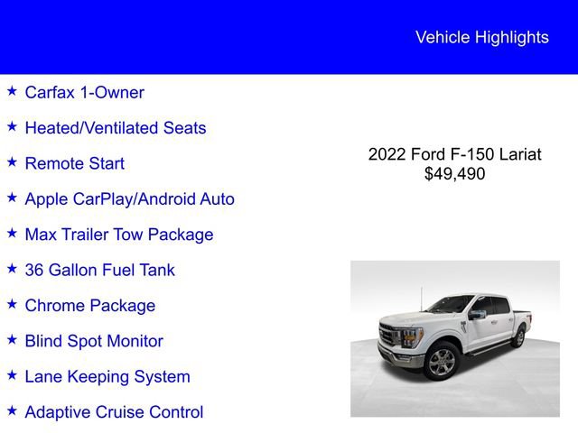 Certified 2022 Ford F150 Lariat w/ Max Trailer Tow Package AWD/4WD image 3
