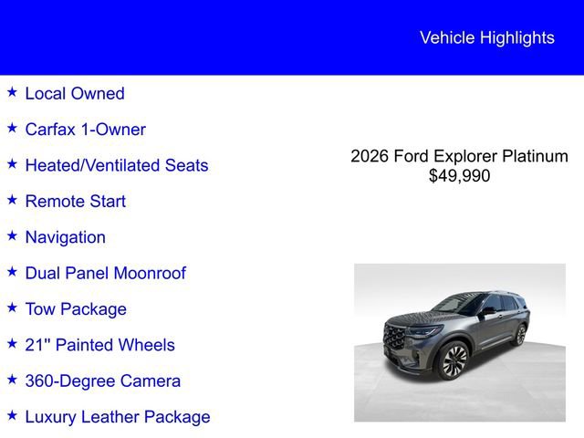 Certified 2026 Ford Explorer Platinum w/ LUX Leather Package AWD/4WD image 2