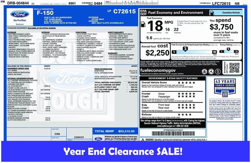 Certified 2020 Ford F150 XLT w/ Equipment Group 302A Luxury