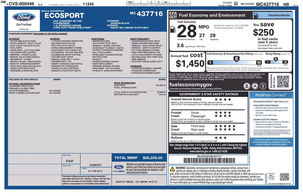Certified 2021 Ford EcoSport SE FWD image 49
