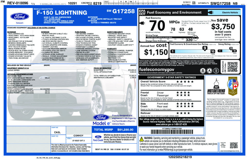 Certified 2025 Ford F150 Lightning Lariat AWD/4WD image 7