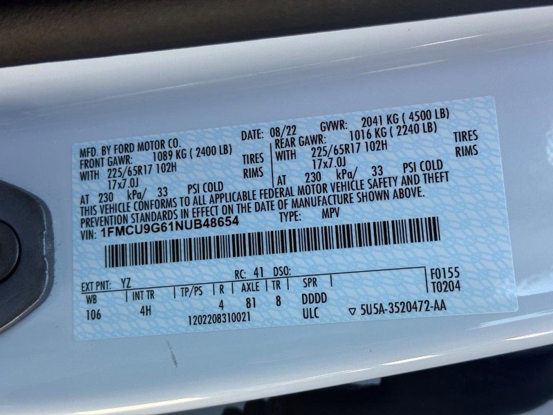 Certified 2022 Ford Escape SE AWD/4WD image 29