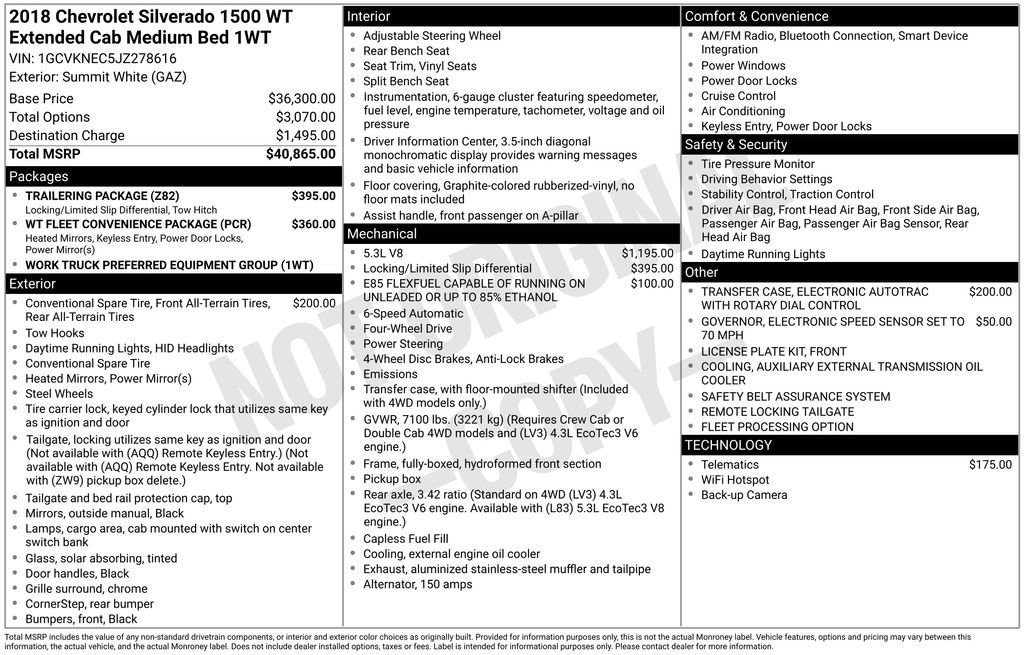 Used 2018 Chevrolet Silverado 1500 W/T w/ Trailering Package image 30