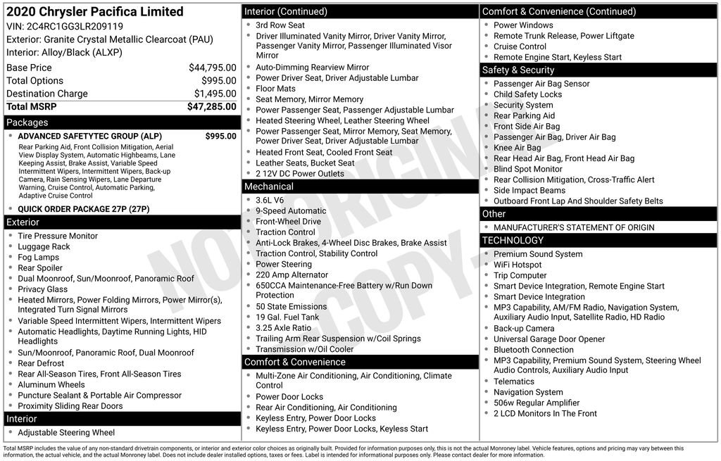 Used 2020 Chrysler Pacifica Limited w/ Advanced Safetytec Group FWD image 2