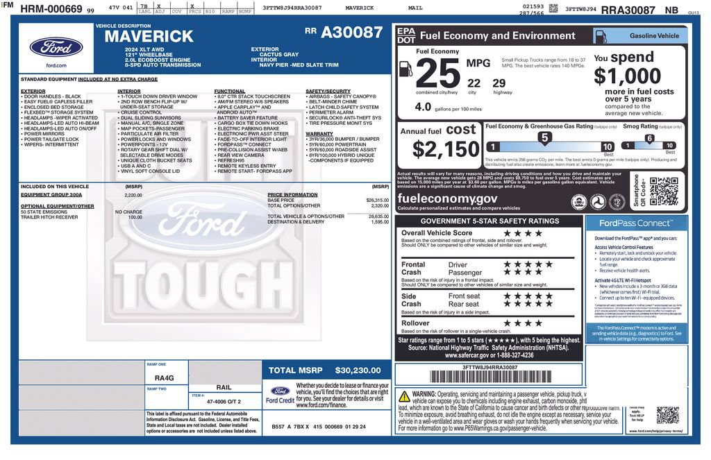 Certified 2024 Ford Maverick XLT w/ Equipment Group 300A Standard AWD/4WD image 29