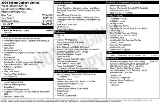 Used 2020 Subaru Outback Limited w/ Popular Package #2 image 11