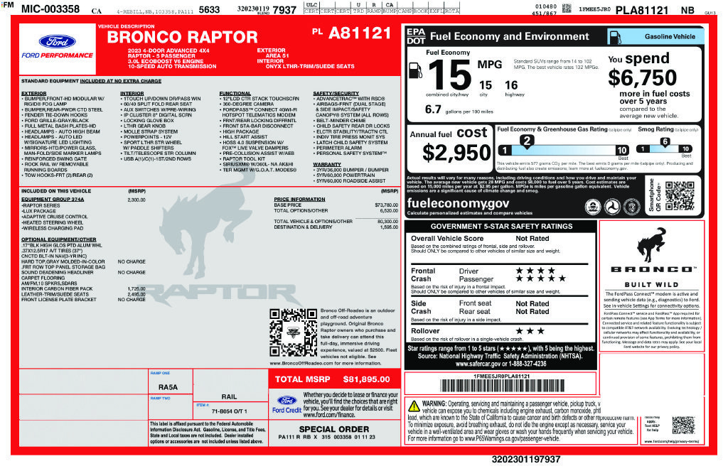 Certified 2023 Ford Bronco Raptor AWD/4WD image 3