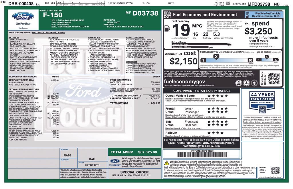 Certified 2021 Ford F150 Lariat w/ Equipment Group 502A High AWD/4WD image 2