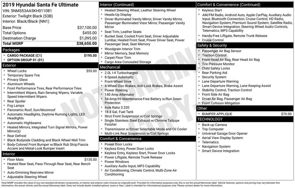 Used 2019 Hyundai Santa Fe Ultimate w/ Cargo Package image 33