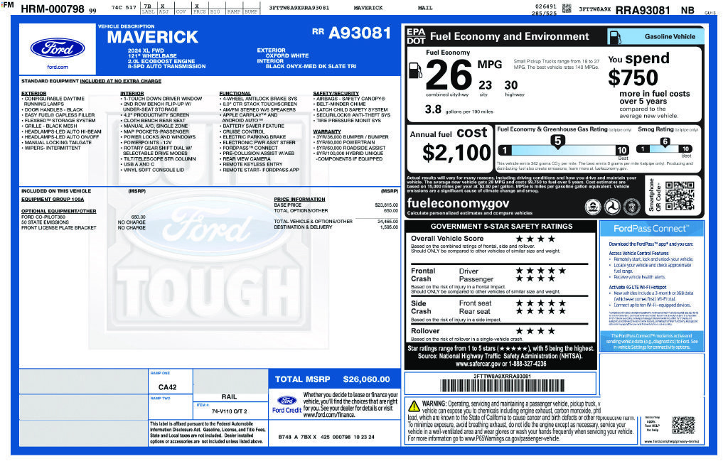 Certified 2024 Ford Maverick XL FWD image 14