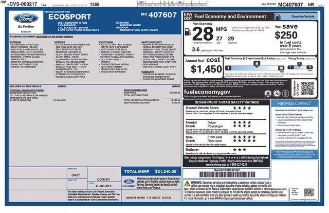 Certified 2021 Ford EcoSport S FWD image 17