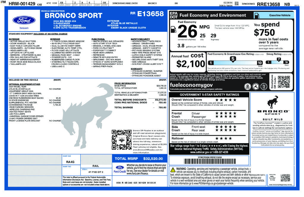 Certified 2024 Ford Bronco Sport Big Bend w/ Convenience Package AWD/4WD image 5
